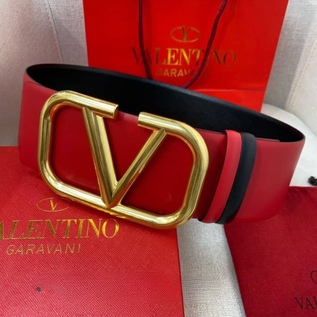 Va1e*ntin0 Garavani V Logo Reversible Leather Belt In Red 70Mm