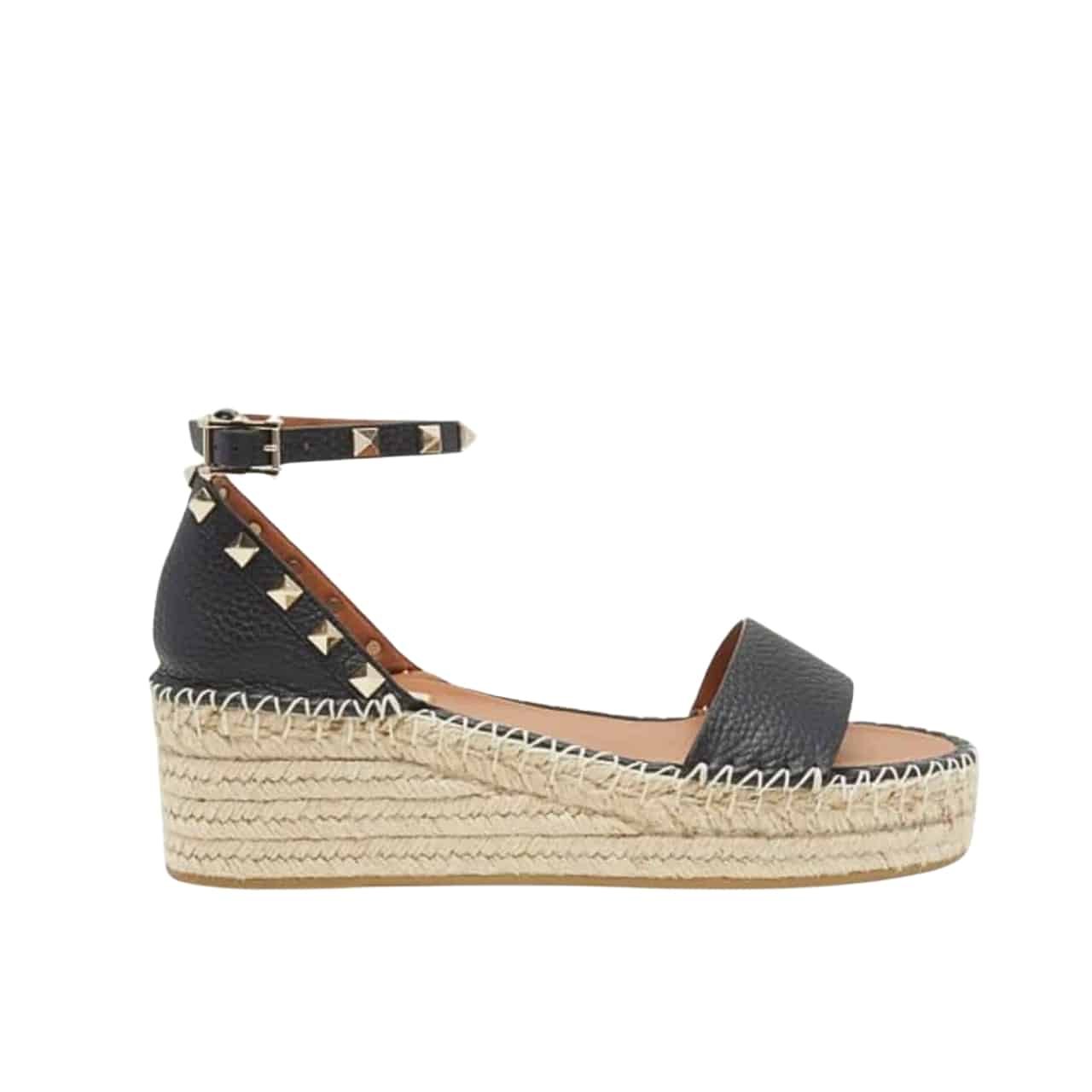 Va1e*ntin0 Garavani Rockstud Calfskin Flatform Espadrille Sandals