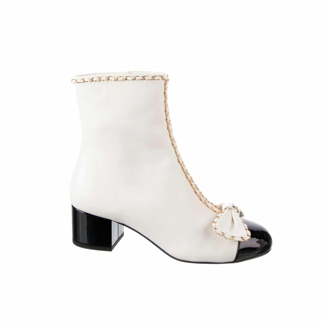 Ch**el Ribbon Chain Boots White