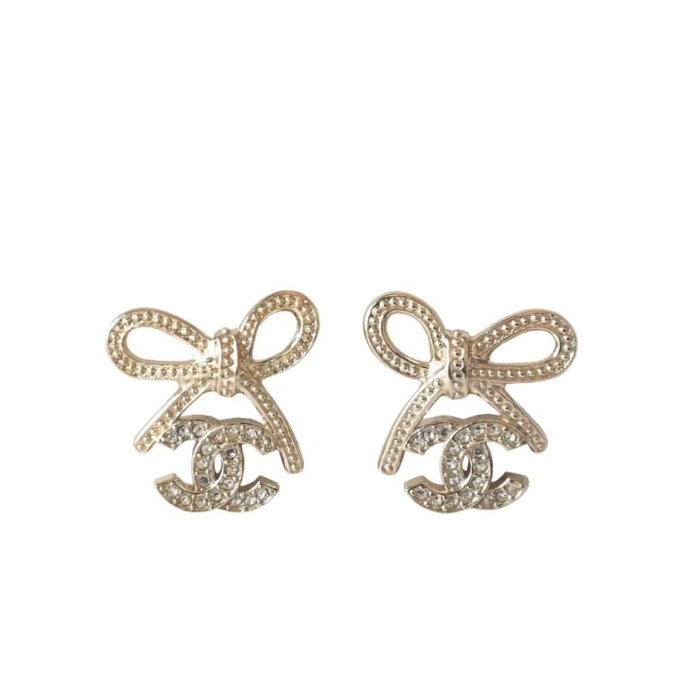 Ch**el Cc Crystal Strass Bow Stud Earrings Gold Abg601 B22434 U4562