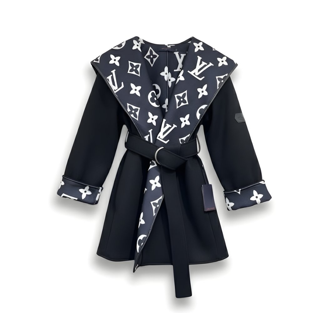 L0vis Vvtt0n Signature Short Hooded Wrap Coat Black