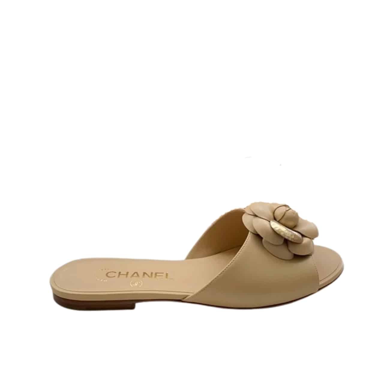 Ch**el Camellia Slides Beige