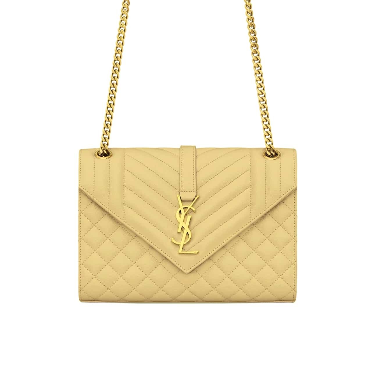 Sa1nt Lau*nt Envelope Medium In Quilted Grain De Poudre Embossed Leather Bag Beige 24Cm 600185BOW912721