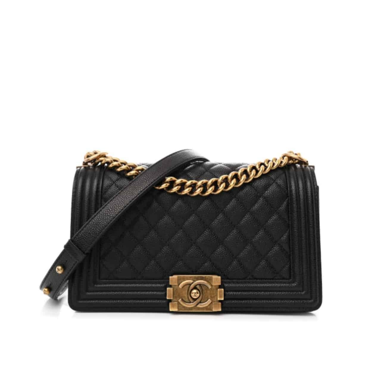 Ch**el Medium Boy Bag Black Gold Hardware 25Cm