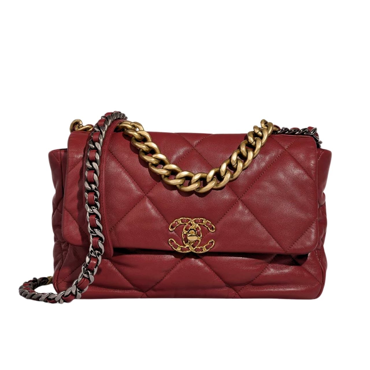 Ch**el 19 Flap Bag Shiny Crumpled Burgundy 22Cm