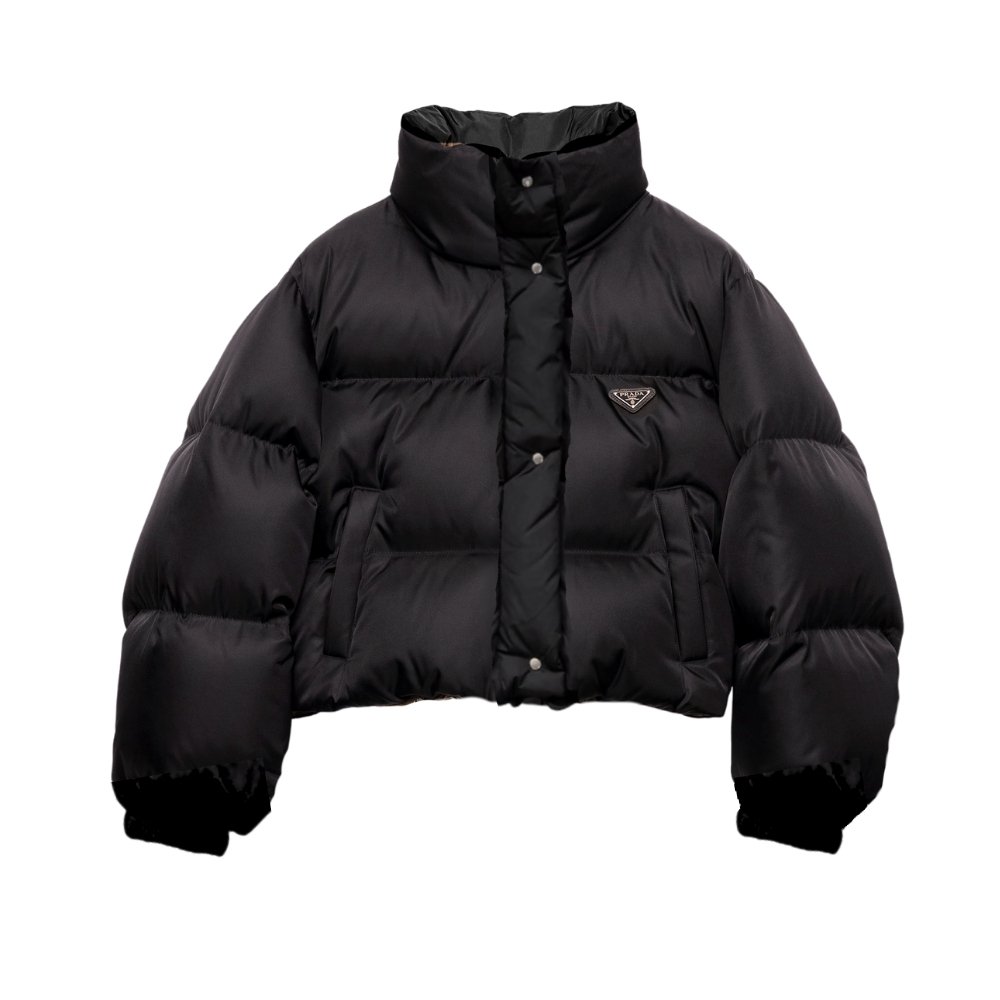 Pra*a Re Nylon Cropped Convertible Down Jacket Black 291805 11A9 F0002 S 222