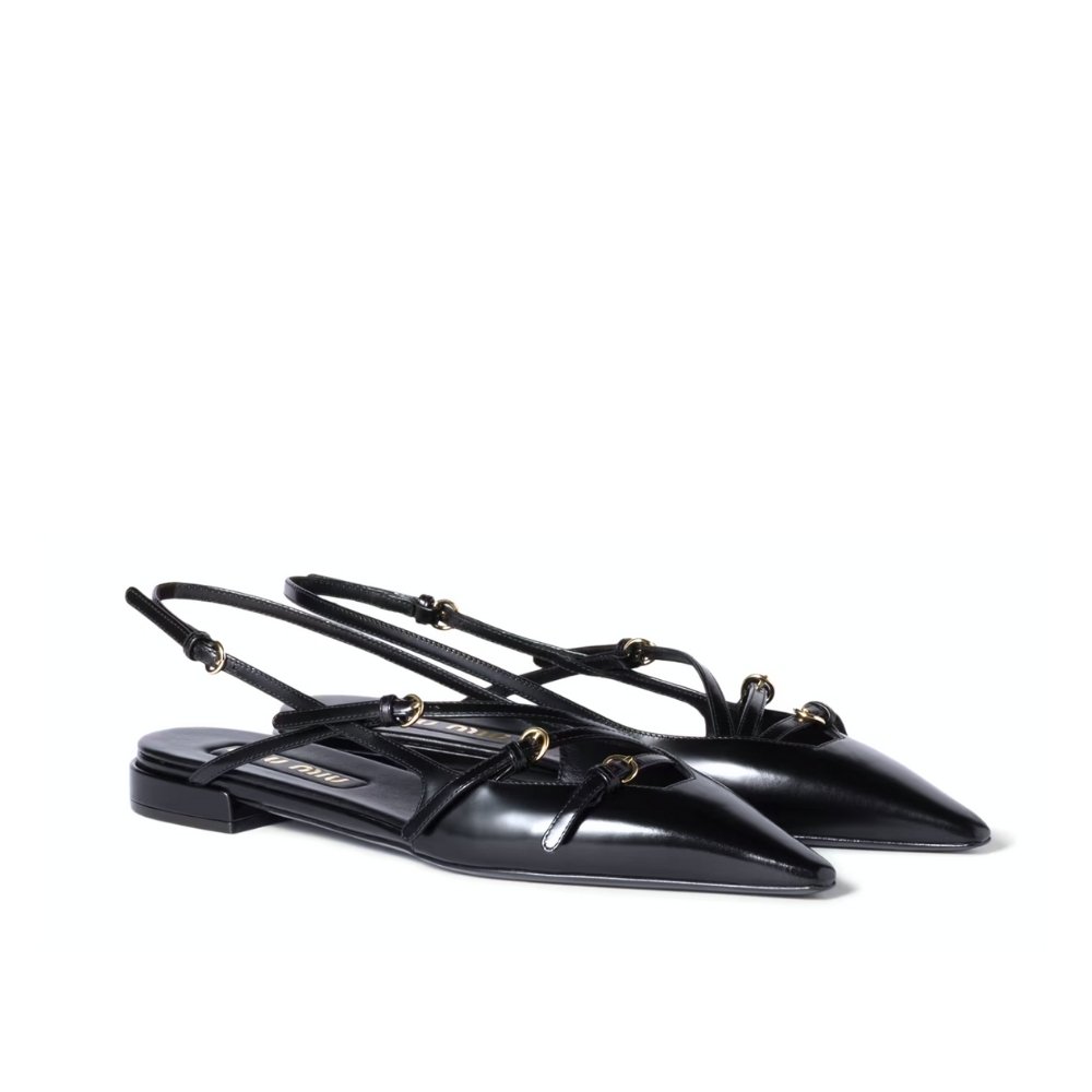 M1um1u Leather Slingback Ballerinas With Buckles Black 5F476E 055 F0002 F 010
