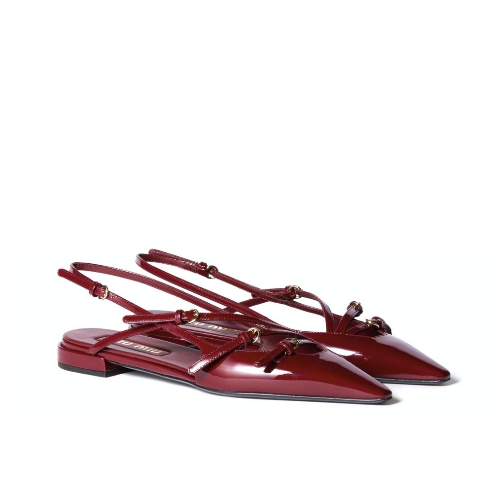 M1um1u Leather Slingback Ballerinas With Buckles Red 5F476E 069 F0D27 F 010