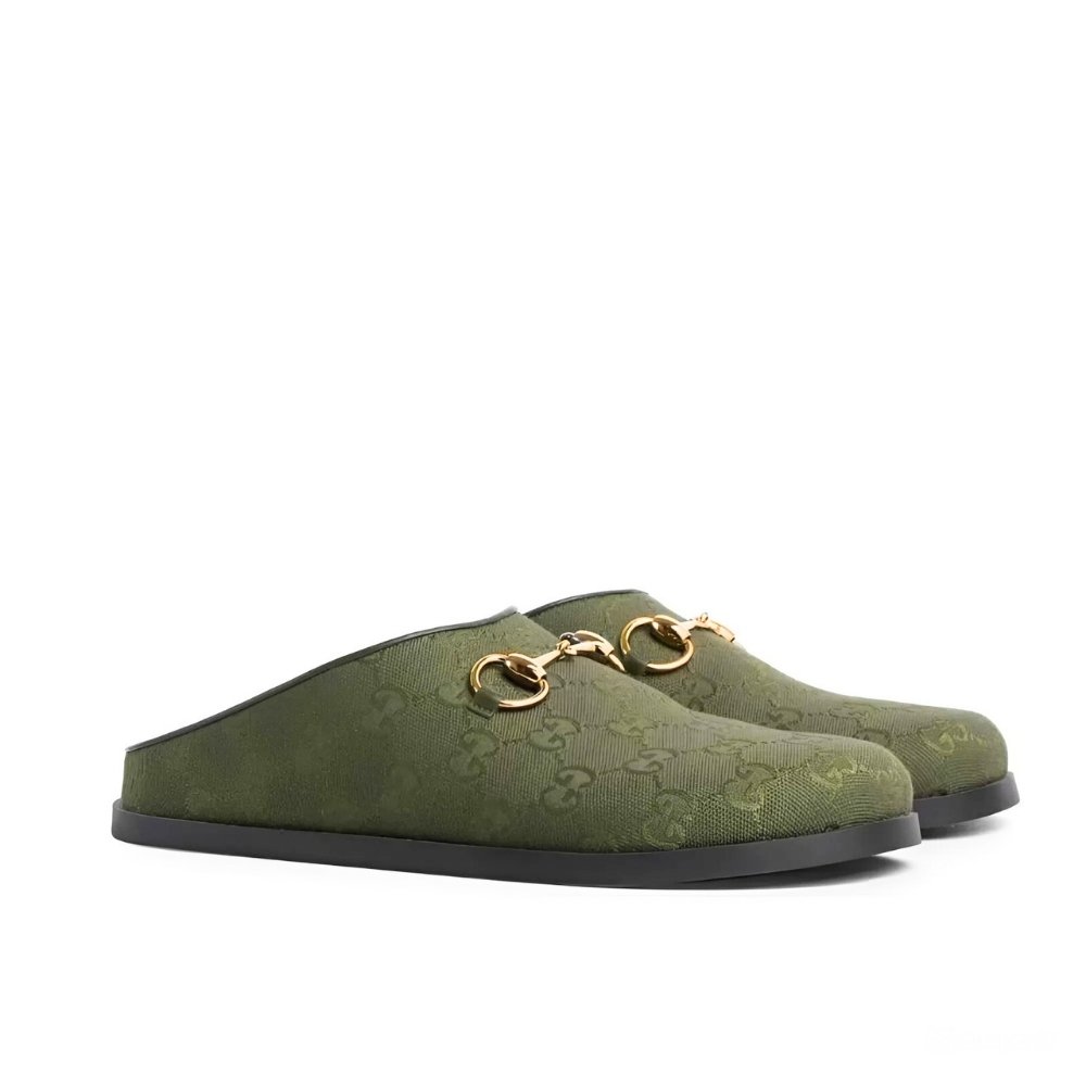 Gvc*1 Women Mule With Horsebit Dark Green Gg Canvas 837130 Fab10 3046