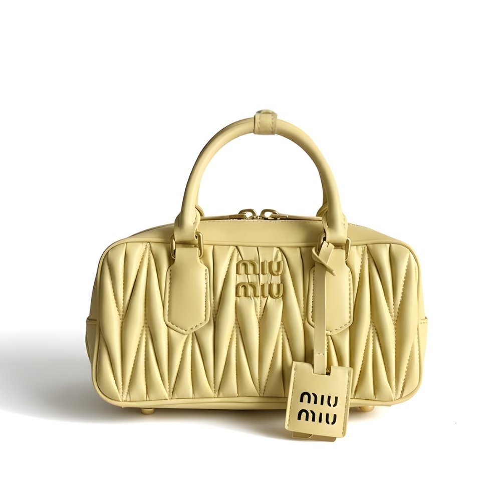 Miu Miu Arcadie Matelassé Nappa Leather Bag Light Yellow 23Cm 5BP088 AN88 F0K57 V OOO