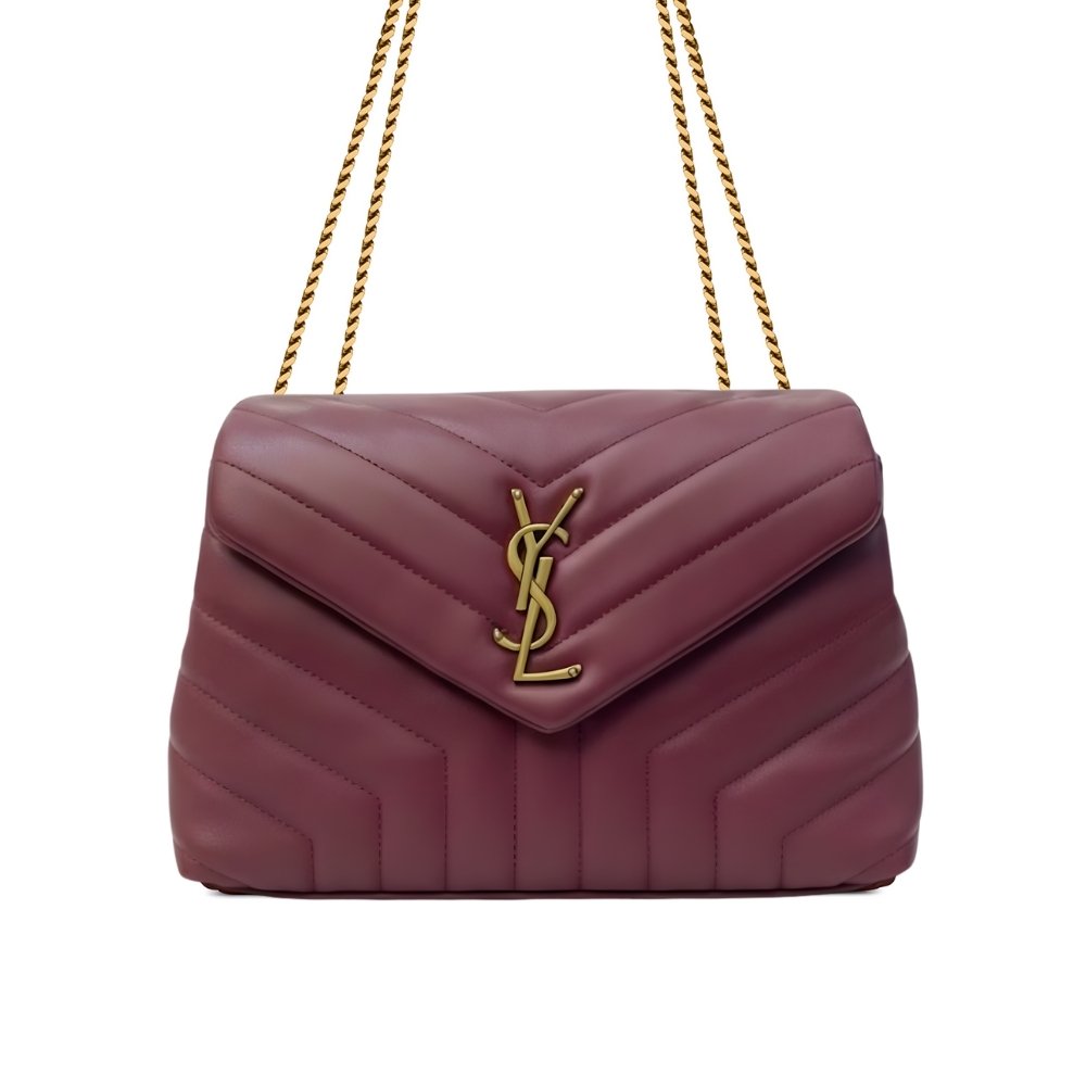 Sa1nt Lau*nt Loulou Medium Chain Bag In Matelassé Y Leather Burgundy Gold 26Cm