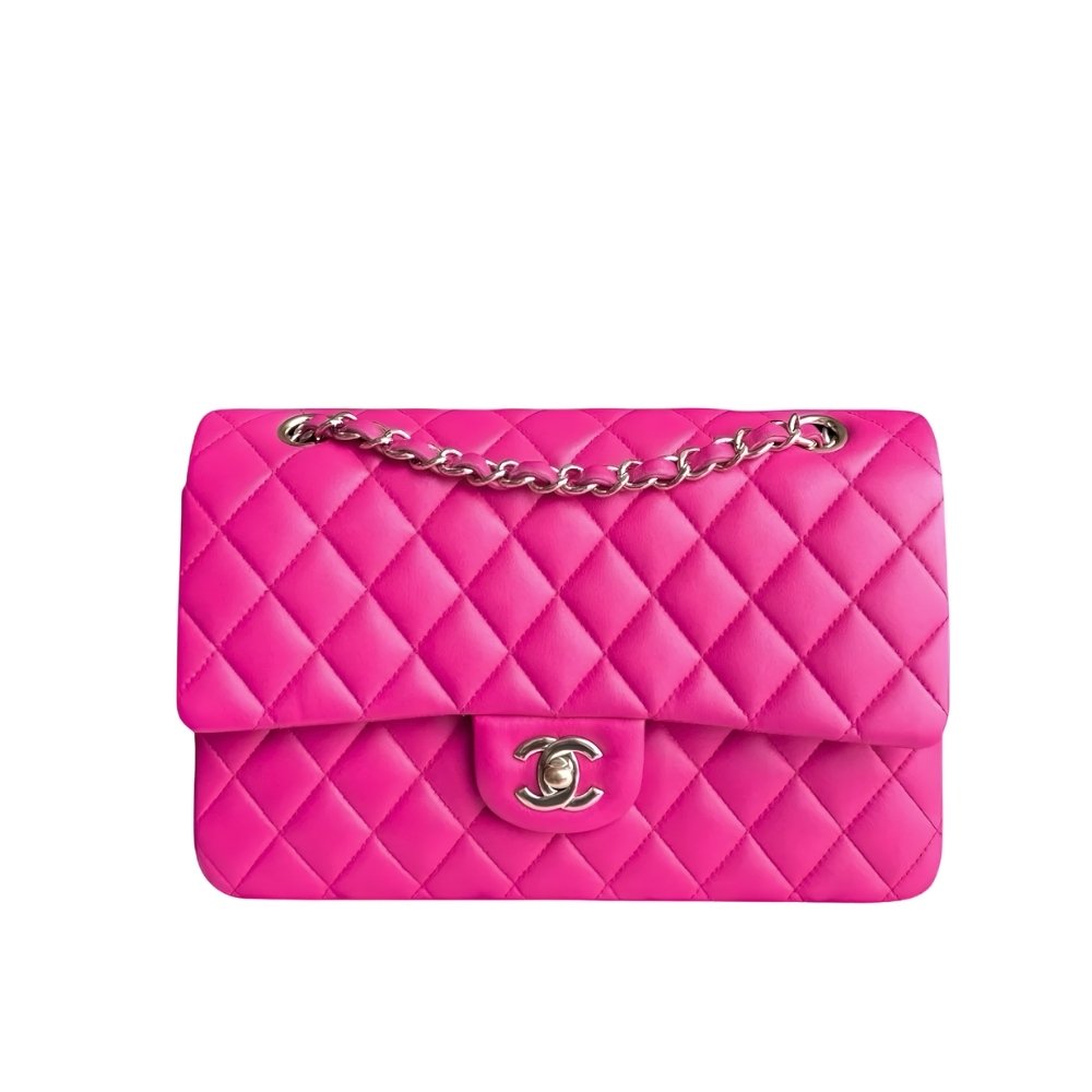 Ch**el Classic Medium Flap Bag With Silver Hardware Pink 25Cm