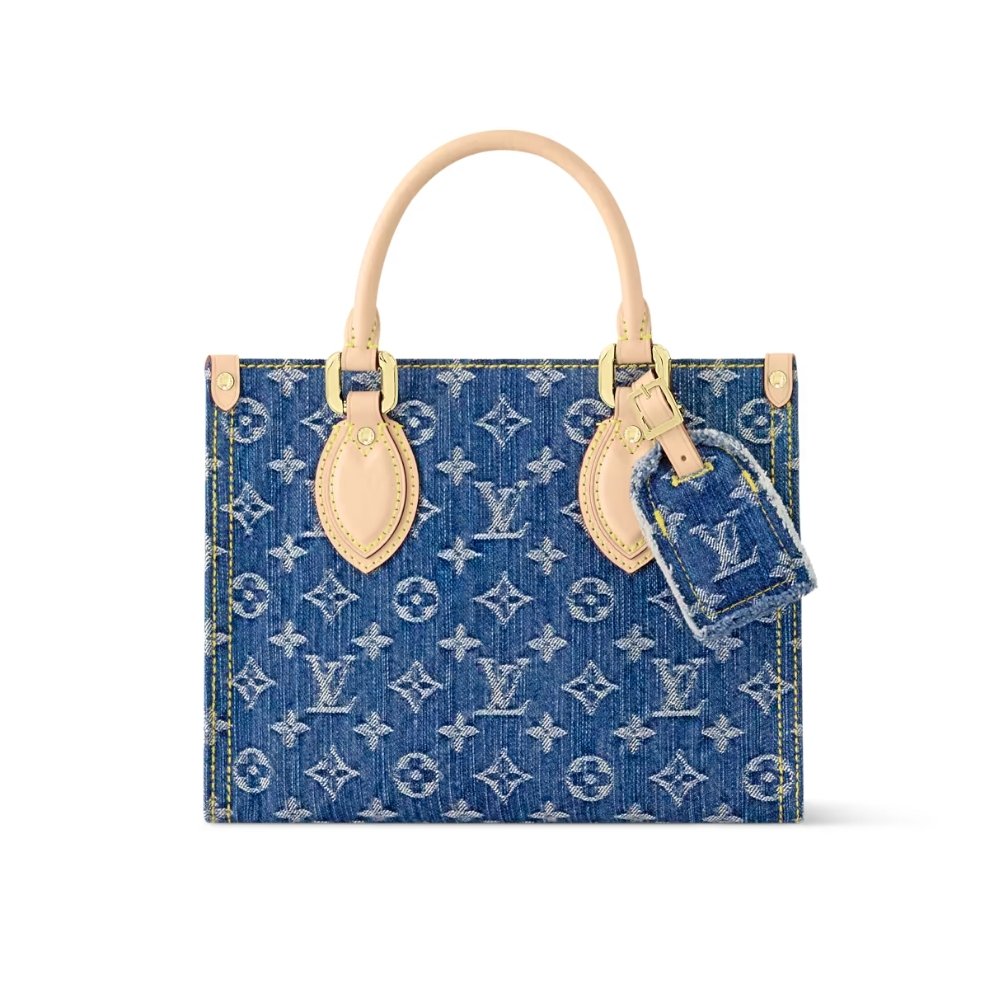 L0vis Vvtt0n Onthego Lv Monogram Denim Tote Bag Light Blue 25Cm
