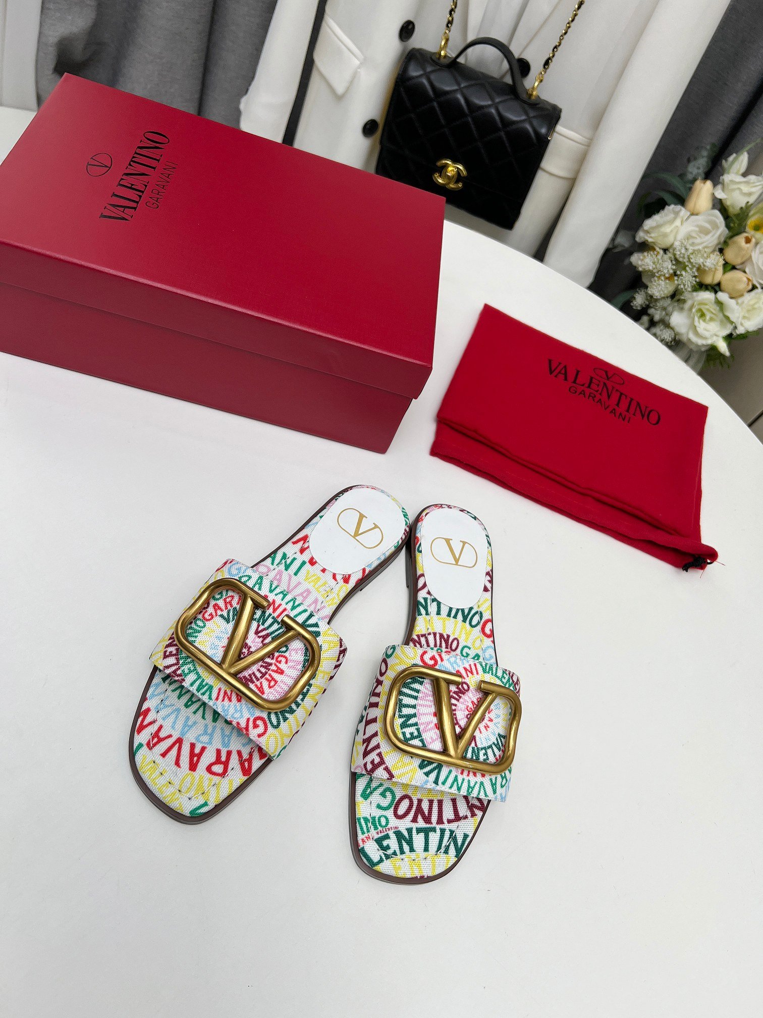 Va1e*ntin0 Garavani Escape Slide Sandal In Canvas With Va1e*ntin0 Loop Print Ws0Bd5Ful Qd7