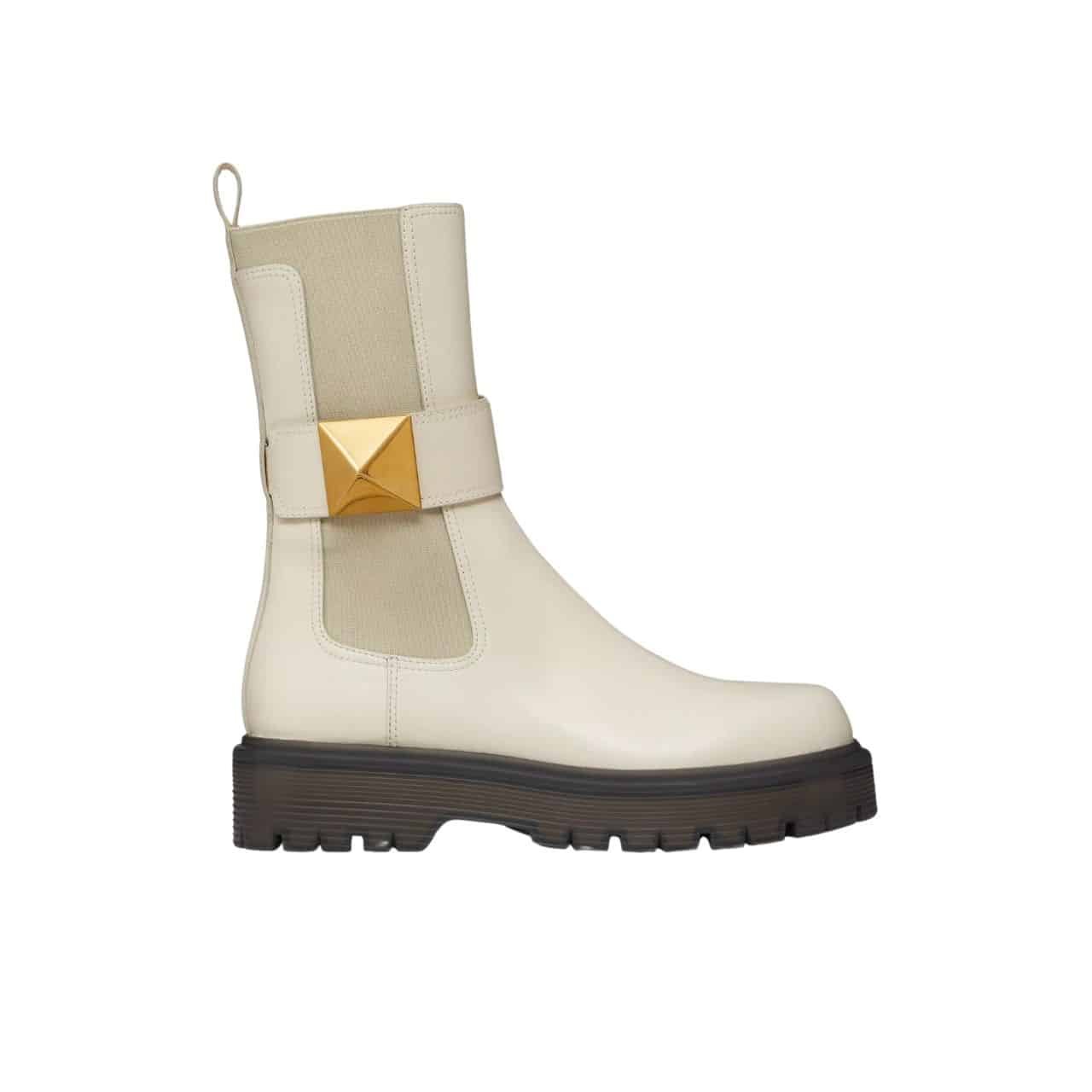 Va1e*ntin0 Garavani One Stud Beatle Boot In Calfskin Light Ivory 2W2S0Fy1Kum I16