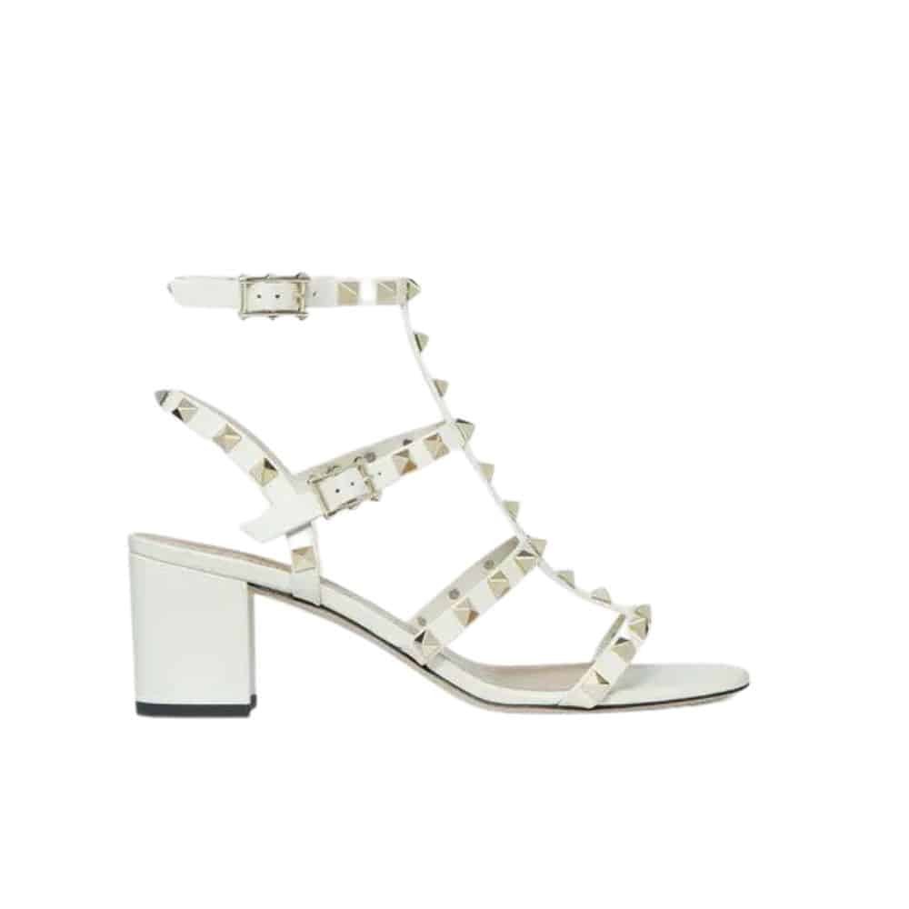 Va1e*ntin0 Garavani Rockstud Leather Sandals White