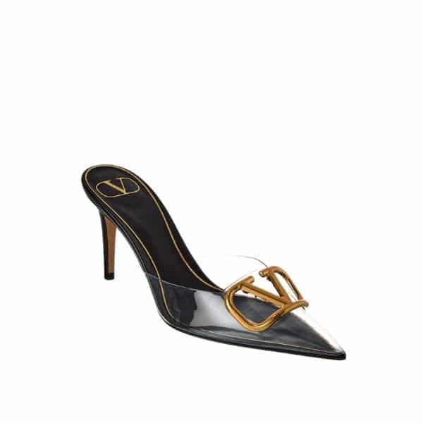 Va1e*ntin0 Vlogo 80 Vinyl Leather Mule In Black