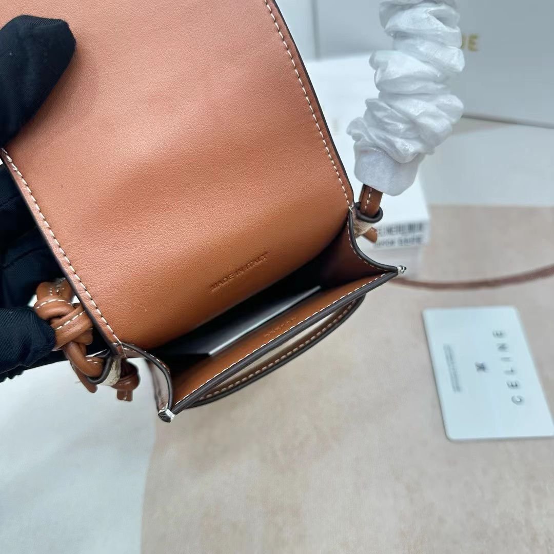 Ce1i*e Women Phone Pouch With Flap In Triomphe Canvas And Beige