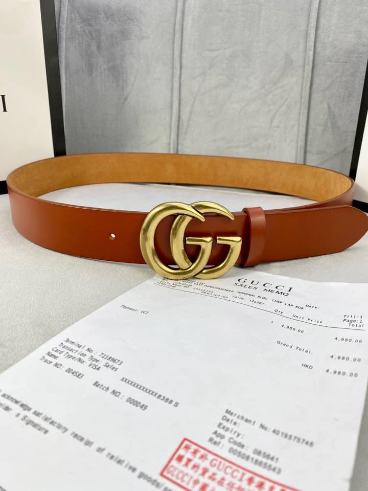 Gvc*1 Gg Marmont Gold Logo Belt Brown