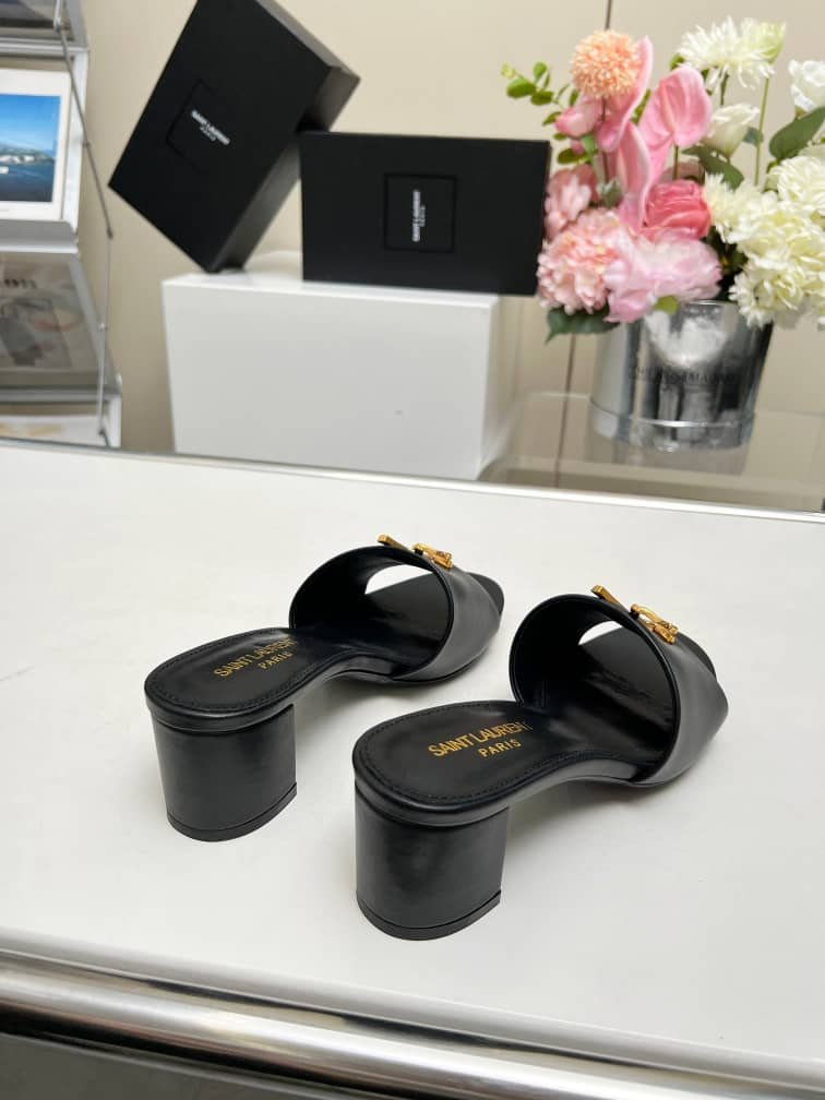 Sa1nt Lau*nt Slide Sandals Heeled Black