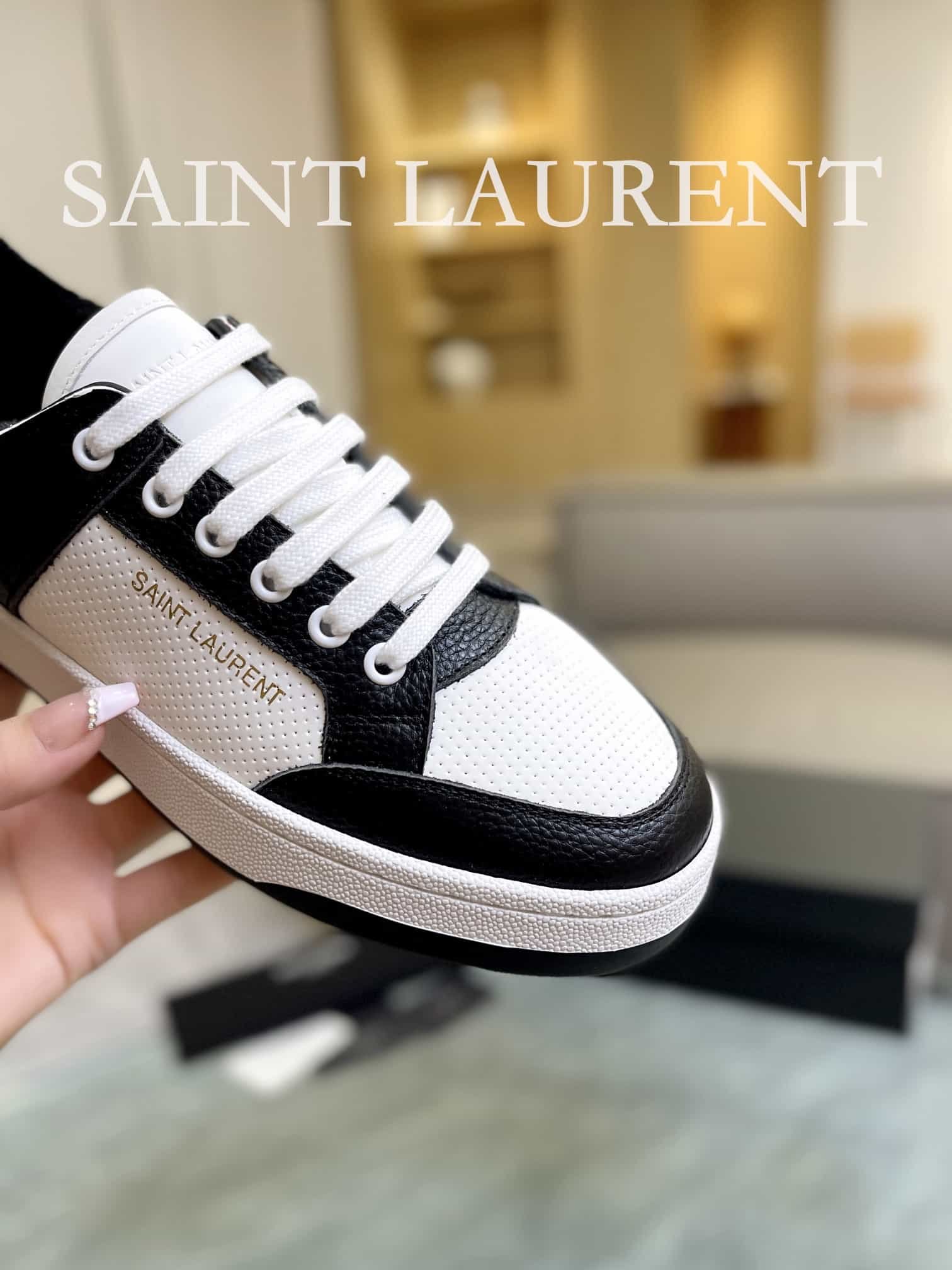 Sa1nt Lau*nt Perforated Leather Sneaker Black And White