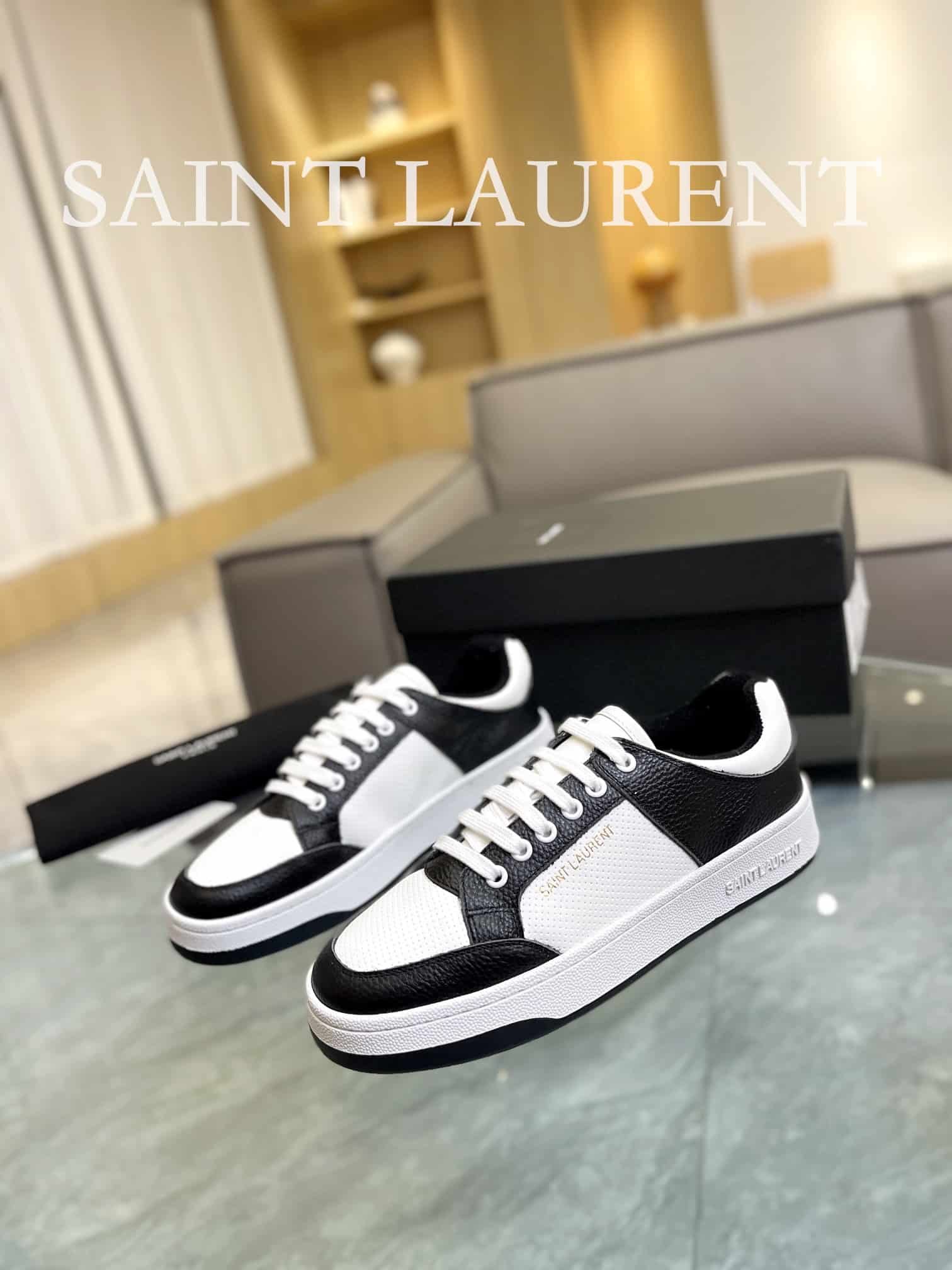 Sa1nt Lau*nt Perforated Leather Sneaker Black And White