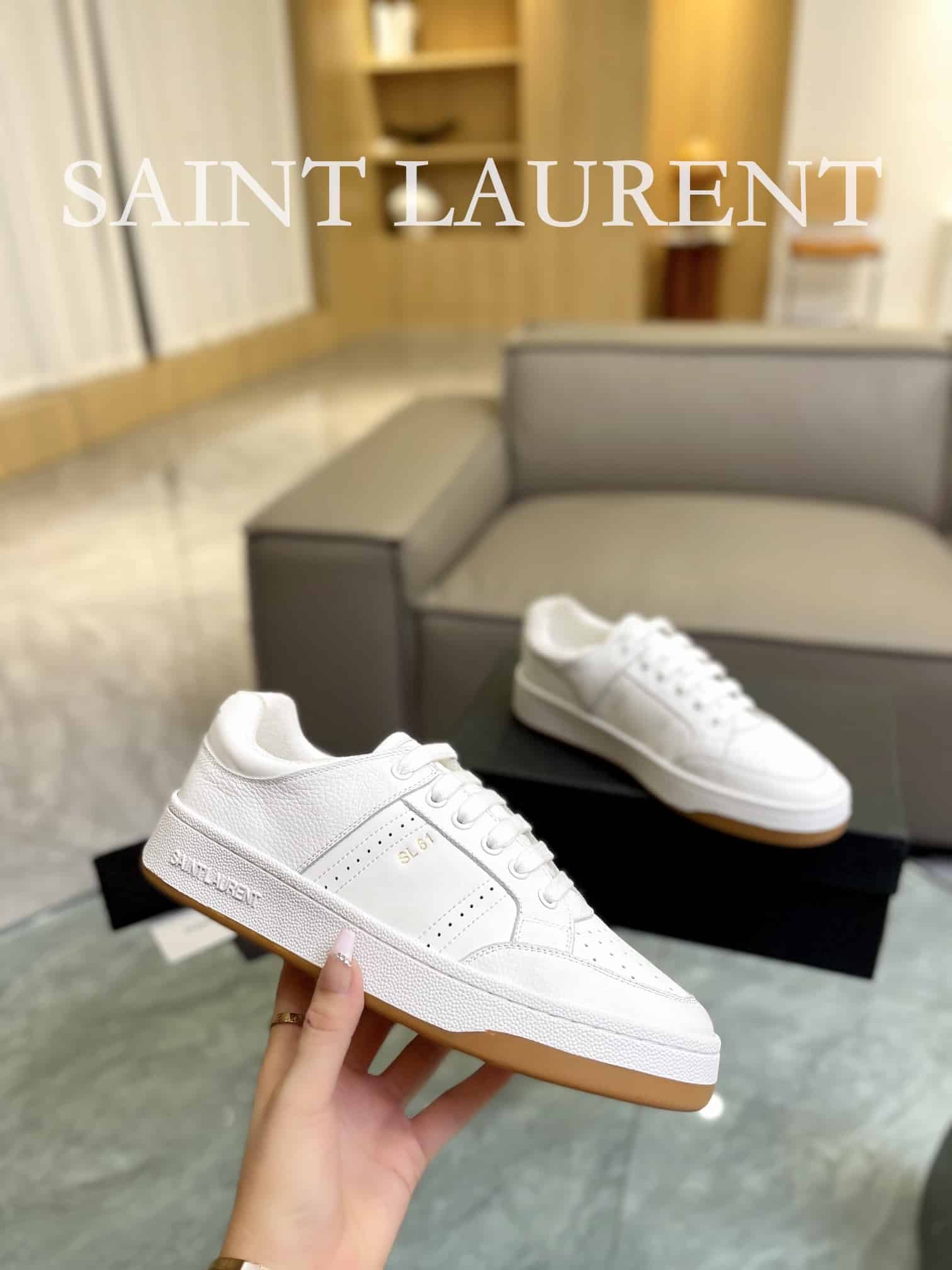 Sa1nt Lau*nt Perforated Leather Sneaker White