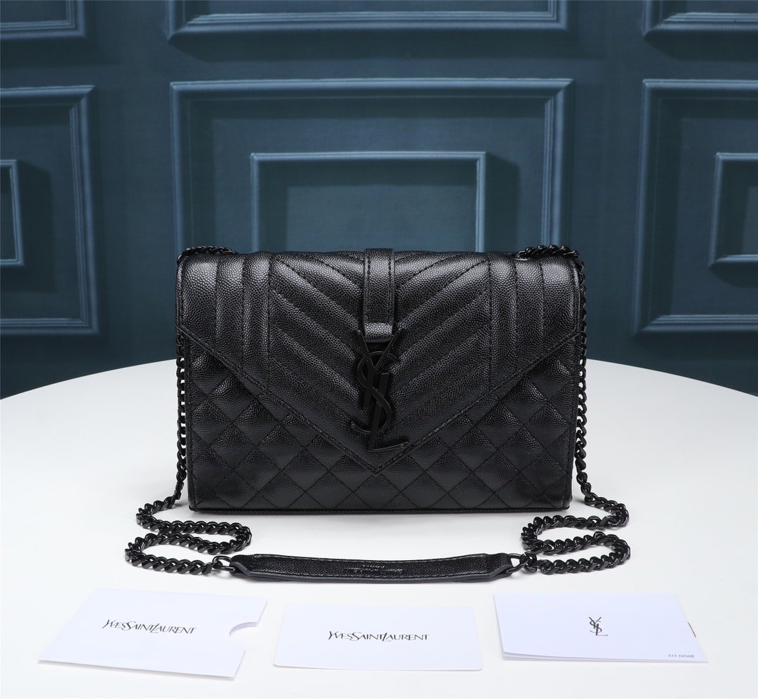 Sa1nt Lau*nt Envelope Small Bag In Mix Matelassé Grain De Poudre Embossed Black Noir 600195Bow981000
