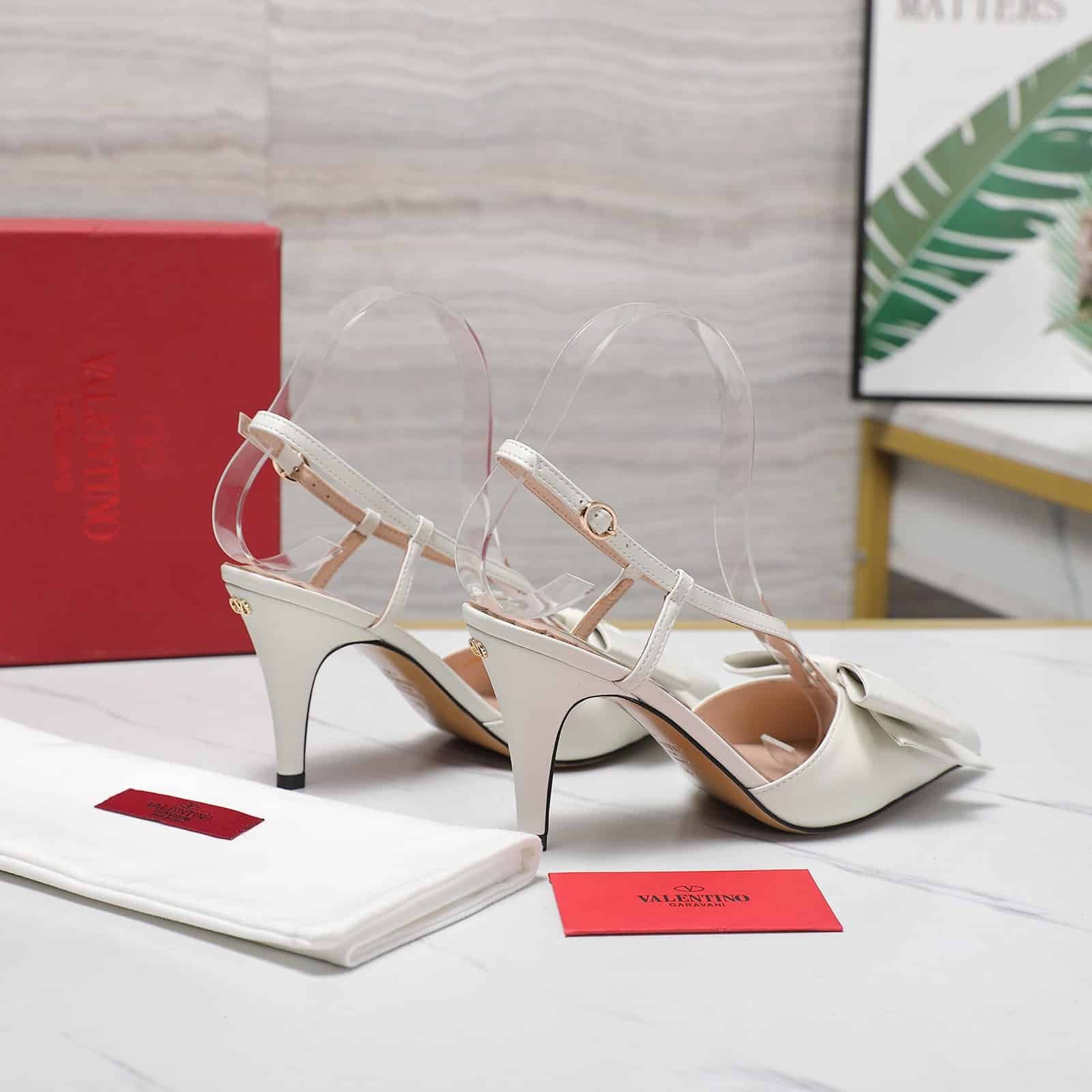 Va1e*ntin0 Bowow Slingback Pumps White 7W2S0Mx5Ddt 098