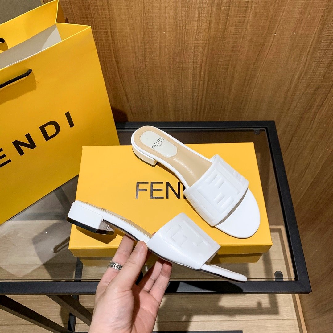 F**di Silk Cowhide Slippers White