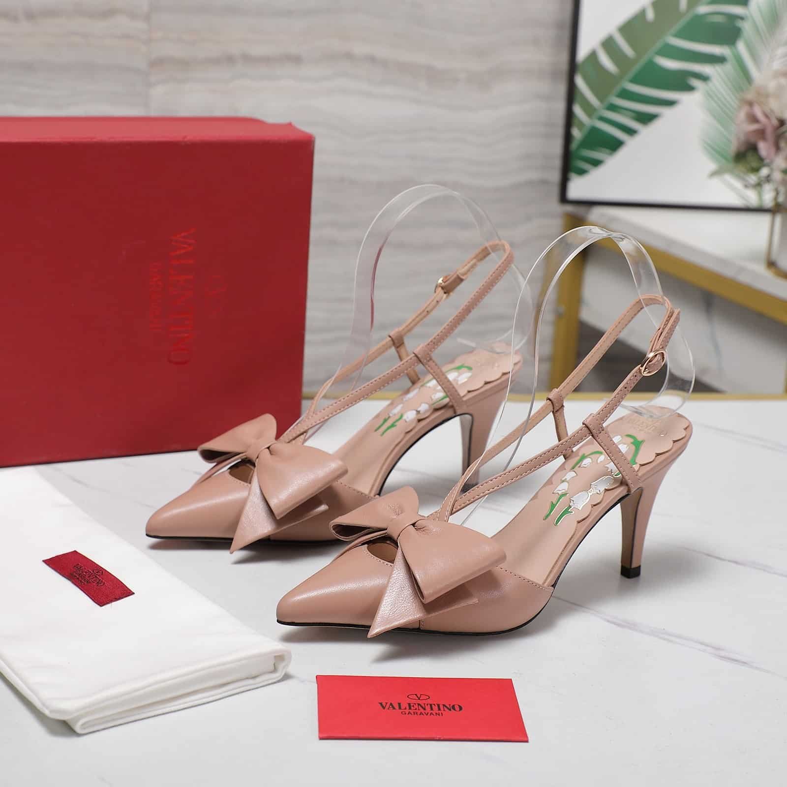 Va1e*ntin0 Bowow Slingback Pumps Rose Cannelle 7W2S0Mx5Ddt Gf9