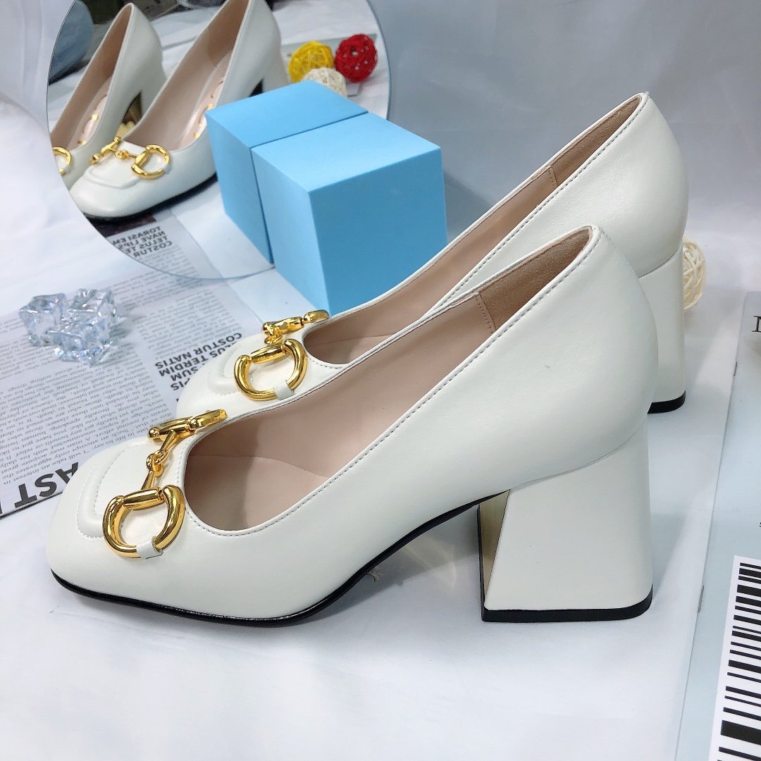 Gvc*1 Women’S Mid Heel Pump With Horsebit White Leather 643886 C9D00 9022