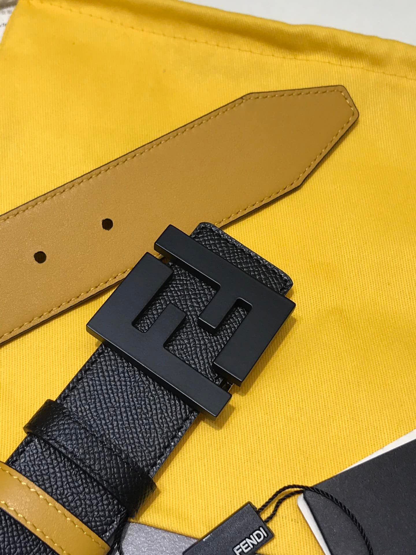 F**di Reversible Black Leather Belt Yellow 40Mm