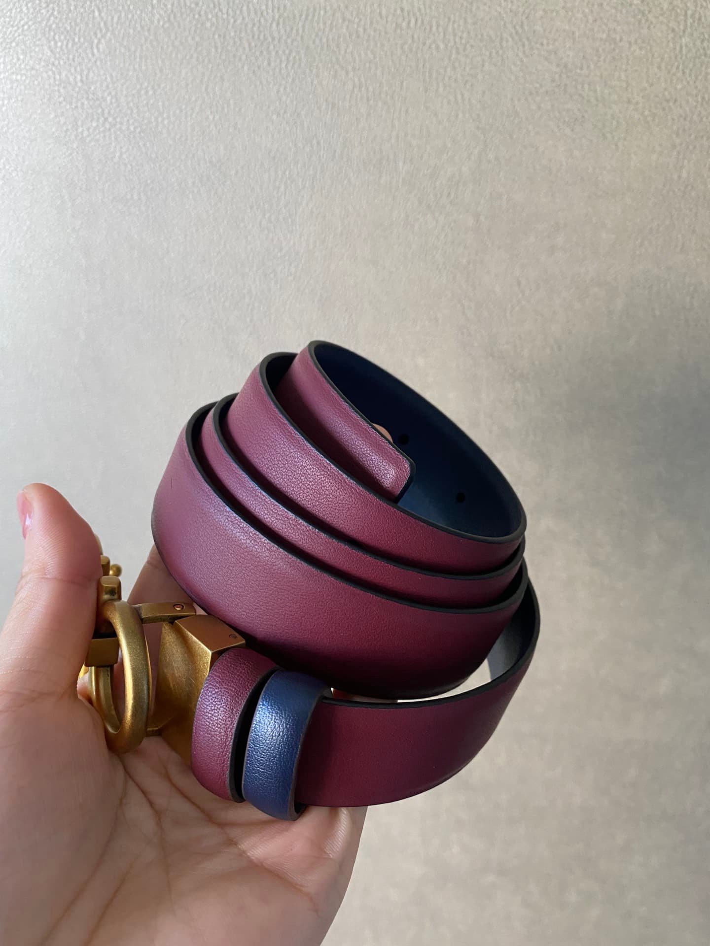 Salvatore Ferragamo Gancini Plum Red Leather Belt With Gold Metal Buckle 2.5Cm