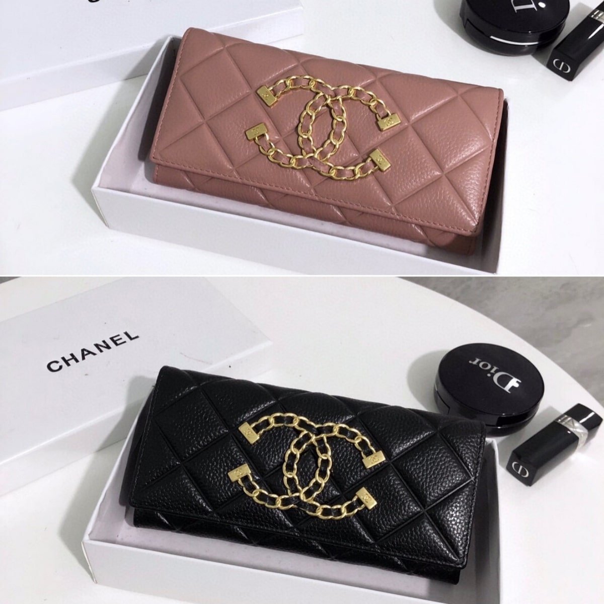 Ch**el Cc Long Flap Wallet Black 19Cm