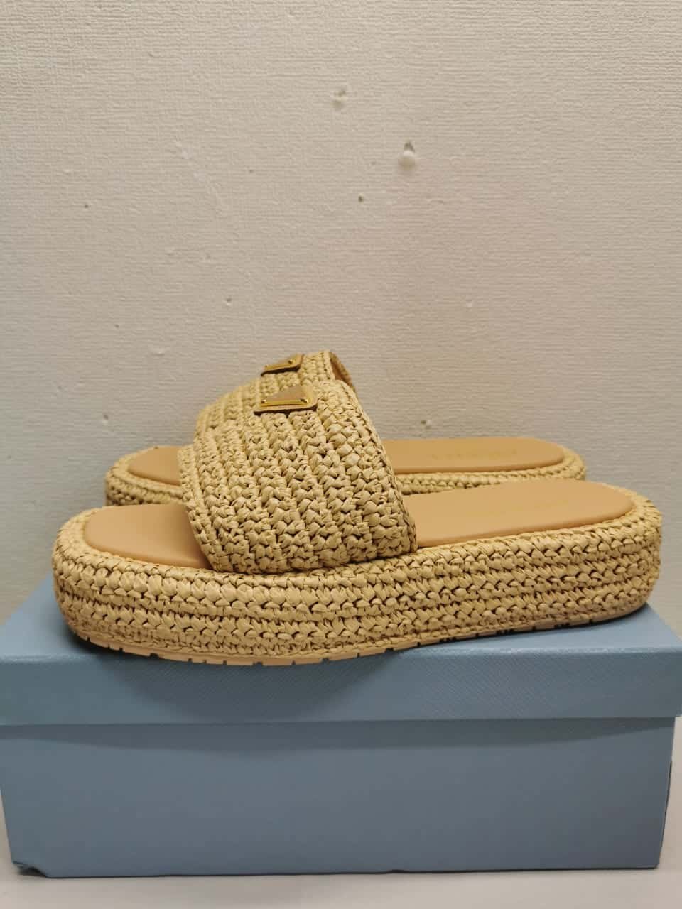 Pra*a Crochet Flatform Slides Natural 1Xz761 2C2T F0018 F 035