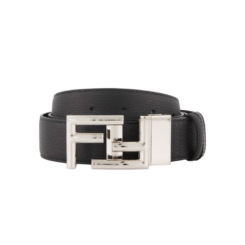 F**di Black Leather Belt With Ff Silver Buckle 40Mm