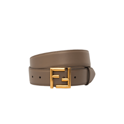 F**di Grey Leather Belt With Ff Gold Buckle 40Mm