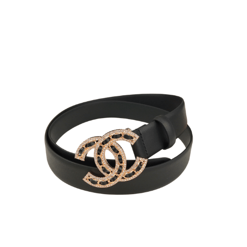 Ch**el Glass Pearls Crystal Gold Black Belt 28Mm