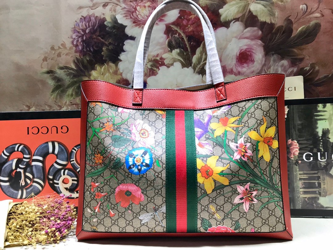 Gvc*1 Ophidia Gg Flora Medium Tote Red 44Cm