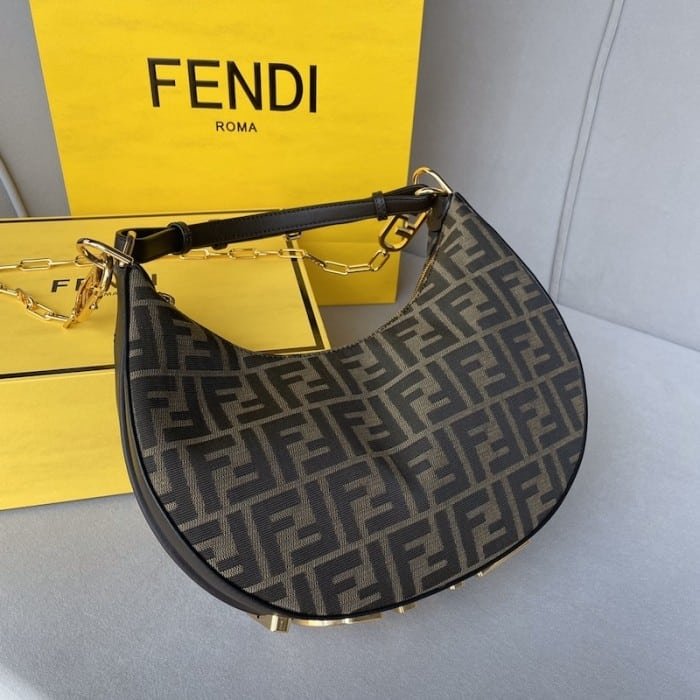 F**digraphy Small Vintage Gold Metal Leather Bag 28Cm