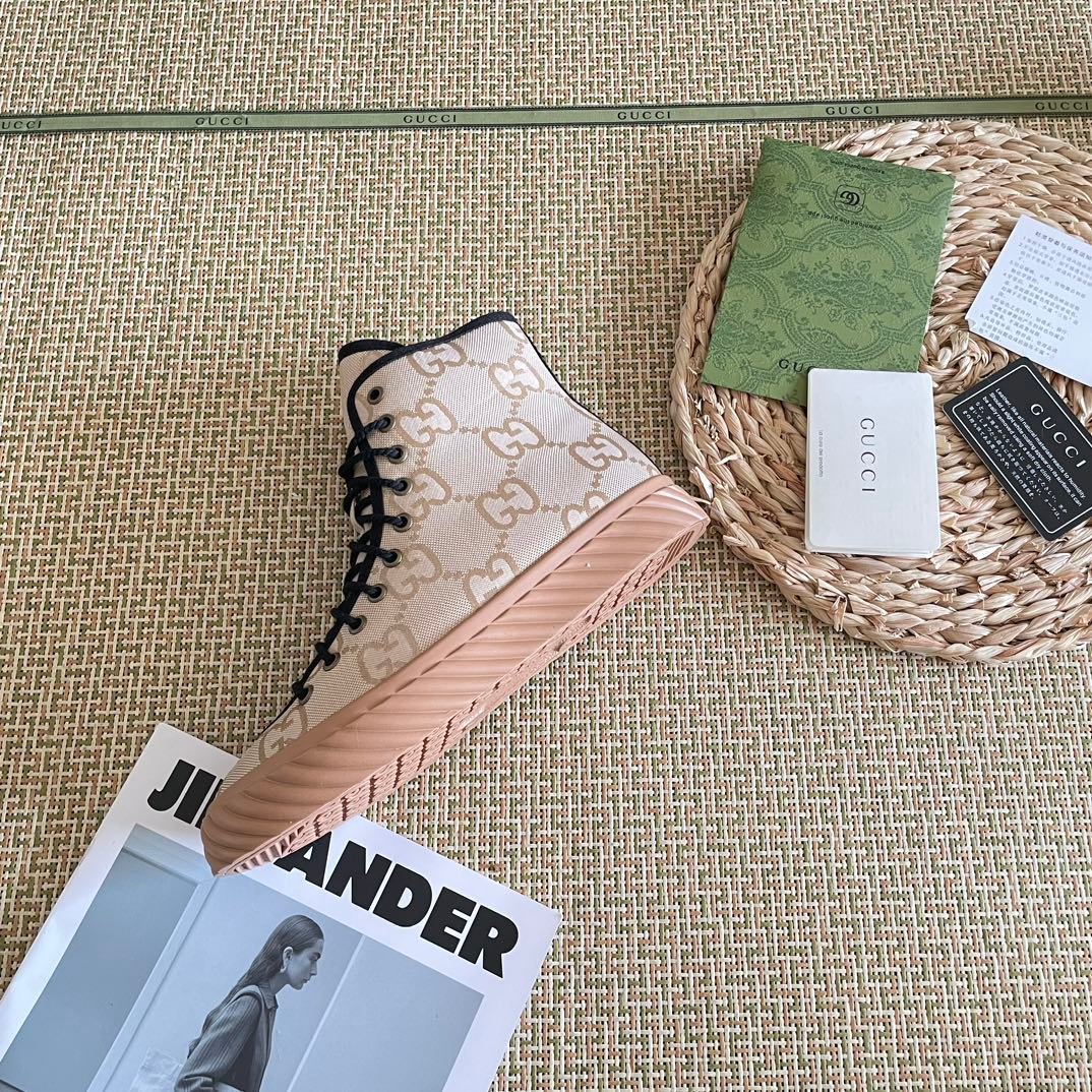 Gvc*1 All Over Gg Logo High Top Sneaker Beige