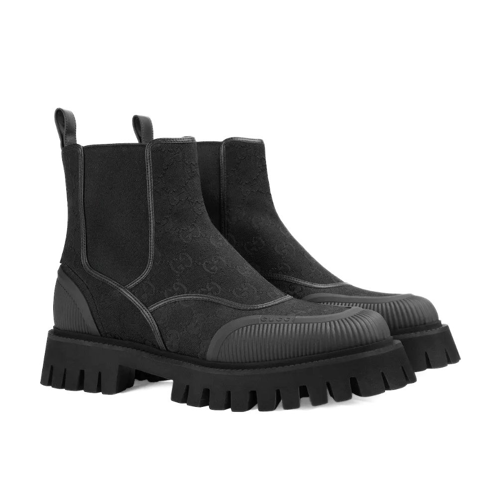 Gvc*1 Gg Jacquard Canvas Ankle Boot Triple Black 739777 Fab5I 1000